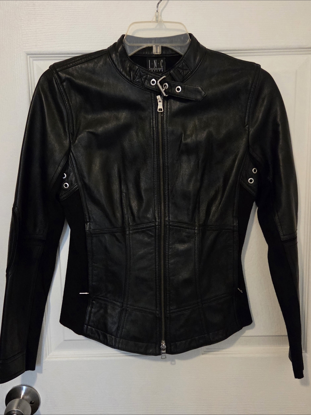 INC International Concepts Black Leather Moto Jacket